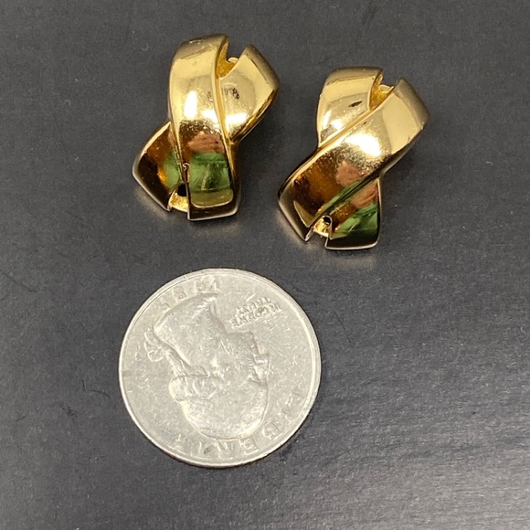 Christian Dior Vintage Gold  Tone X Clip Earrings - Picture 7 of 14